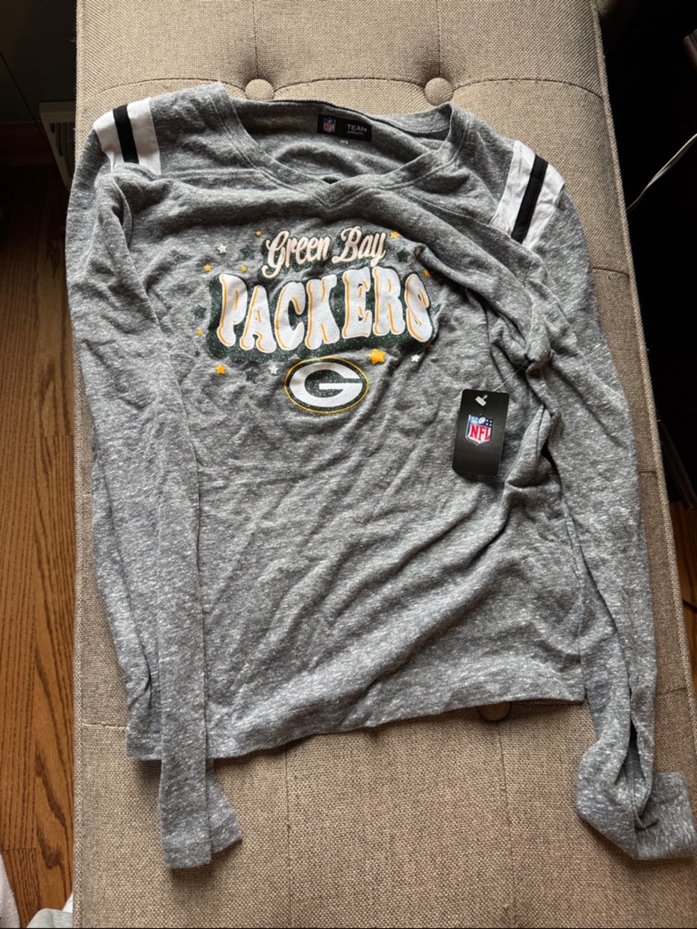 NFL Green Bay Packers Gray Long Sleeve Tee (New with tags) Girls size 14/16